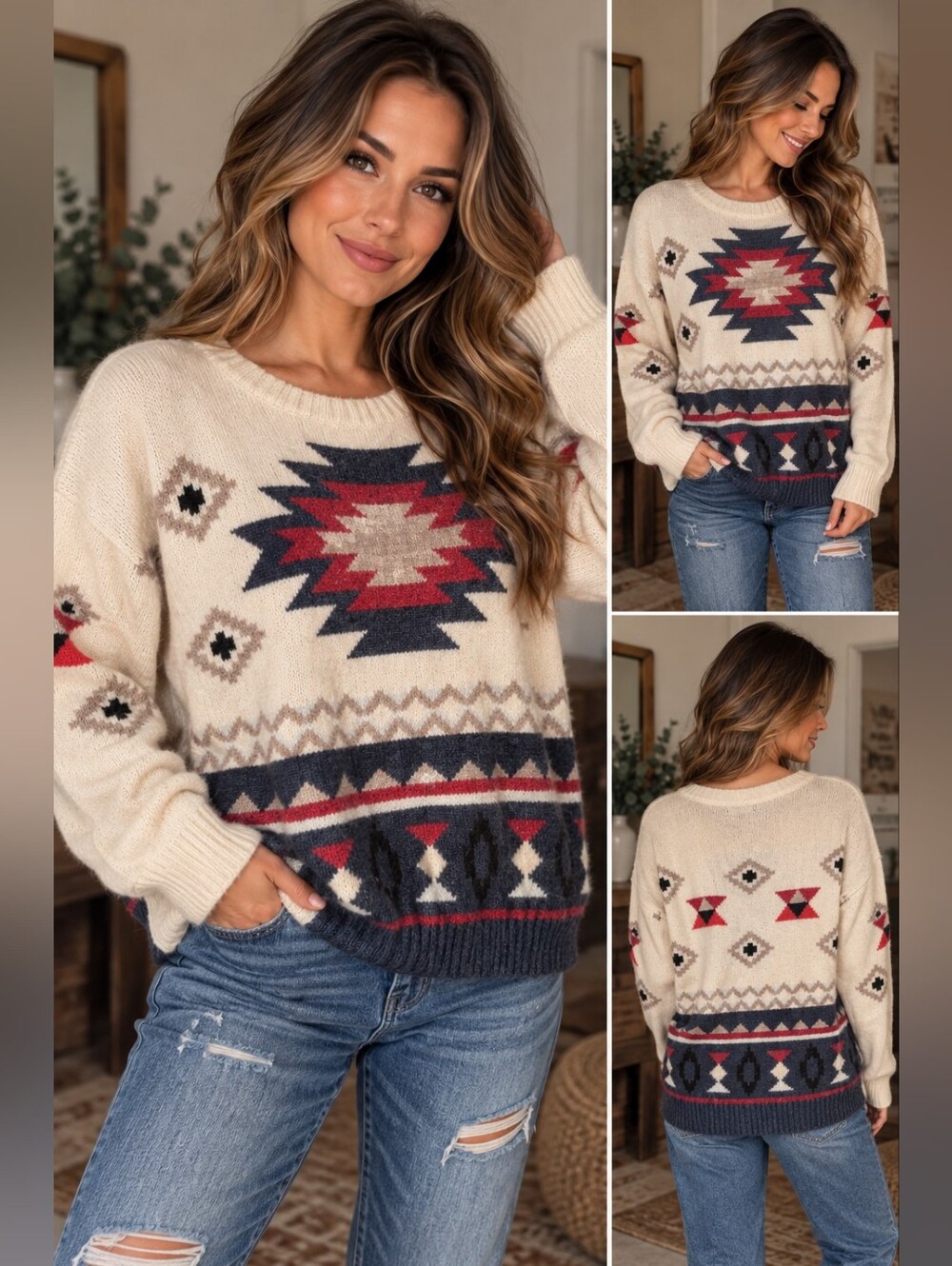 American Eagle Outfitters Aztec Southwestern Wool Blend Sweater Women’s M Boho